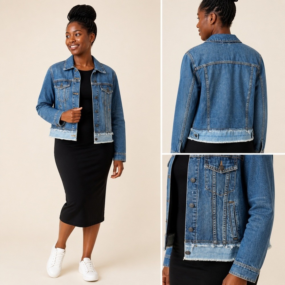 Veronica Beard Marianne Frayed Denim Jacket Size Medium Double Wash Jean Raw Hem